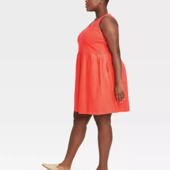 Womens Sleeveless Dress Babydoll Mini Tank Coral - Picture 5 of 5